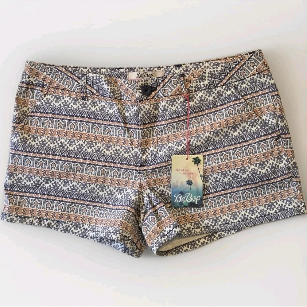 BeBop Blue Orange Beige Patterned Striped Low‎ Rise Shorts. Juniors Size 11
